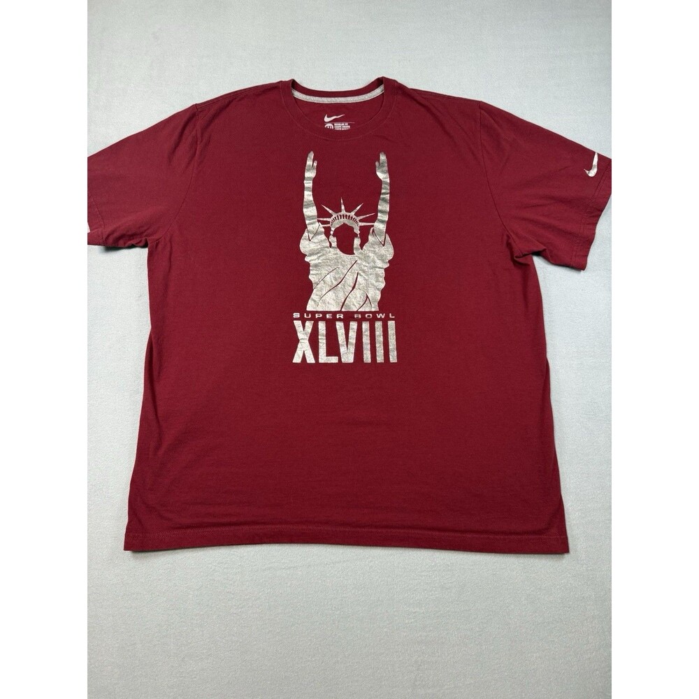 Nike Super Bowl XLVIII 48 T-Shirt XXL Silver Foil Statue Liberty NFL 2014